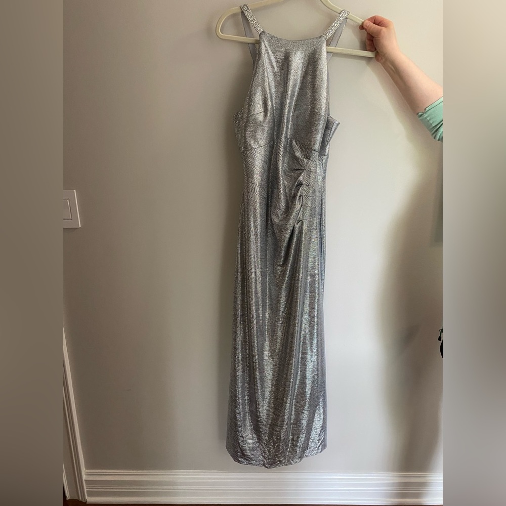 Betsy & Adam Metallic Halter Gown Sheath Dress, Metallic size 12